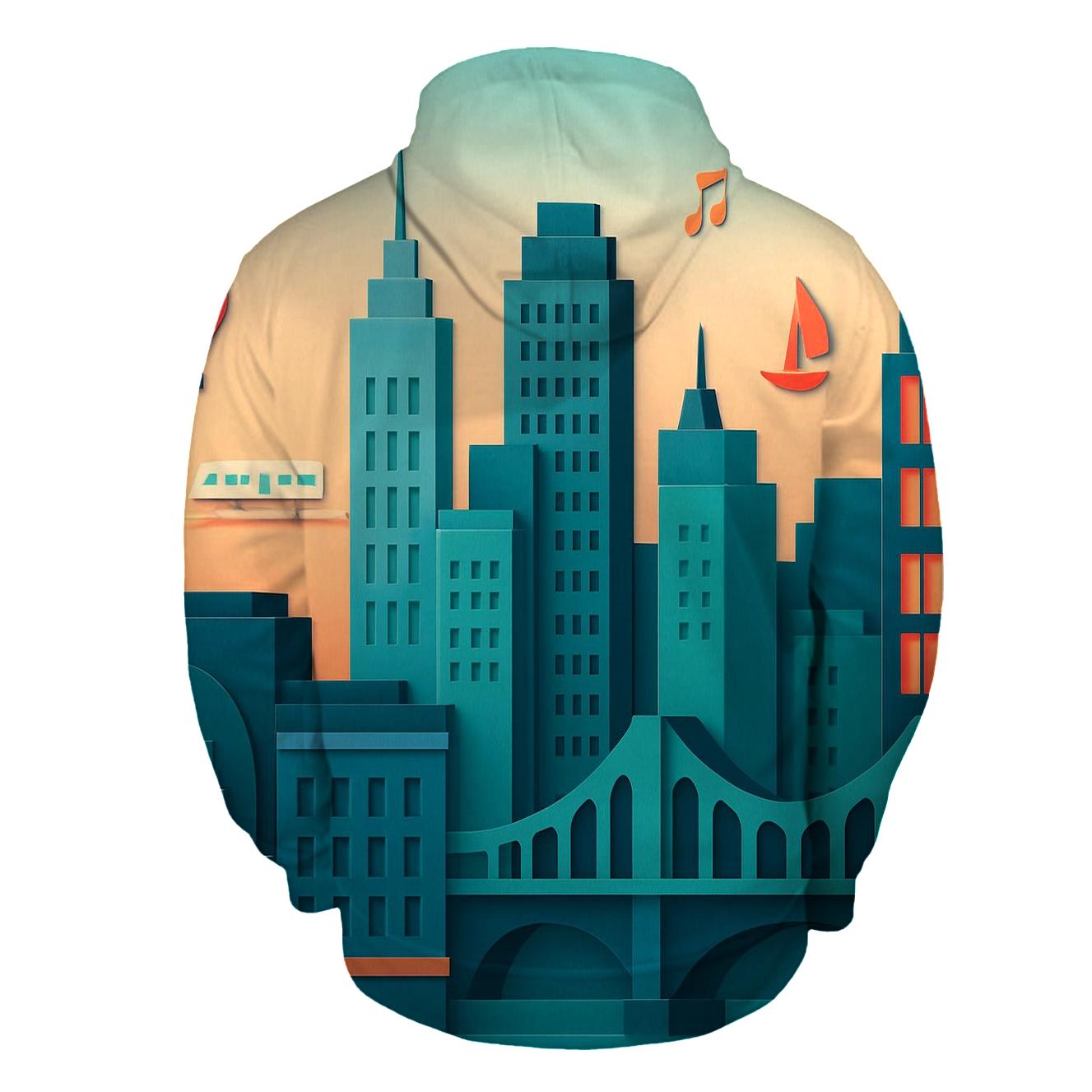 Prismatic Paper Cut Cityscape printed hoodies
