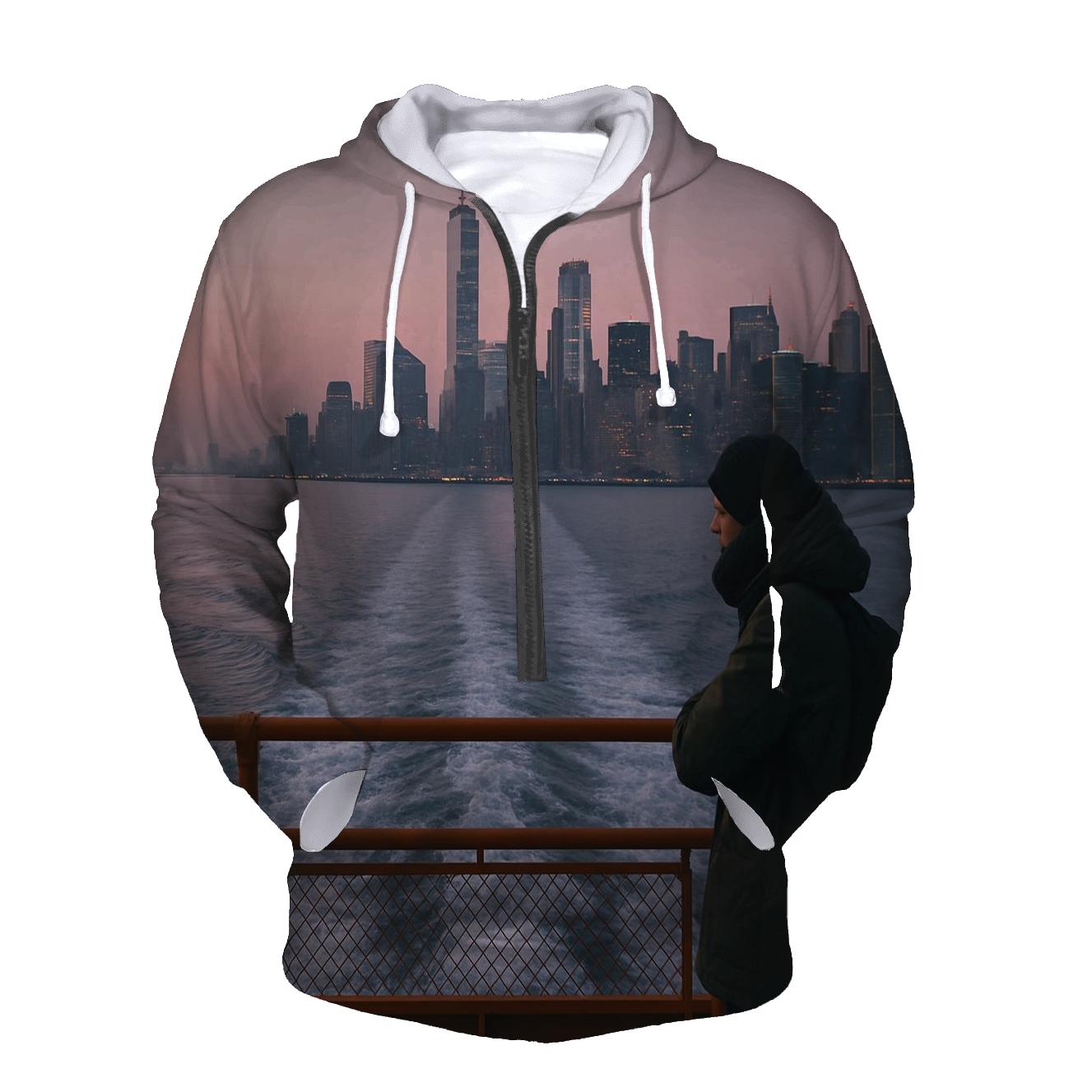 Pre Dawn Ferry Wake With Lower Manhattan Silhouette pullover hoodies