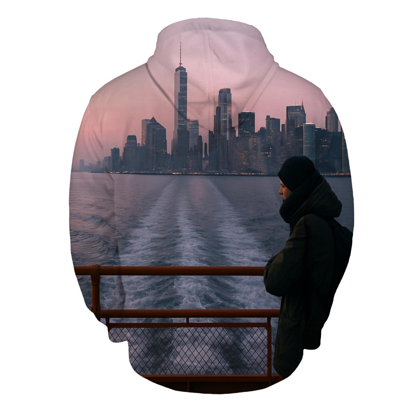 Pre Dawn Ferry Wake With Lower Manhattan Silhouette pullover hoodies