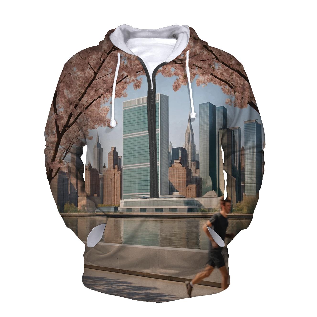 Cherry Blossoms Framing The East River Towers From Roosevelt Island hoodie designs