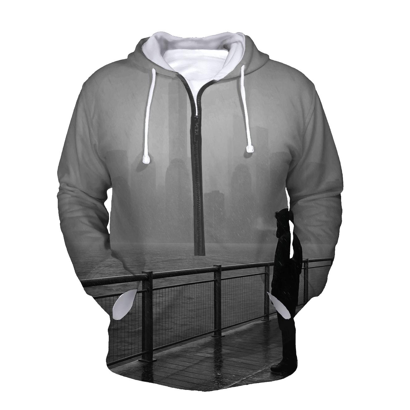 Snow Squall Over The Financial District From Brooklyn Bridge Park Pier embroidered hoodies