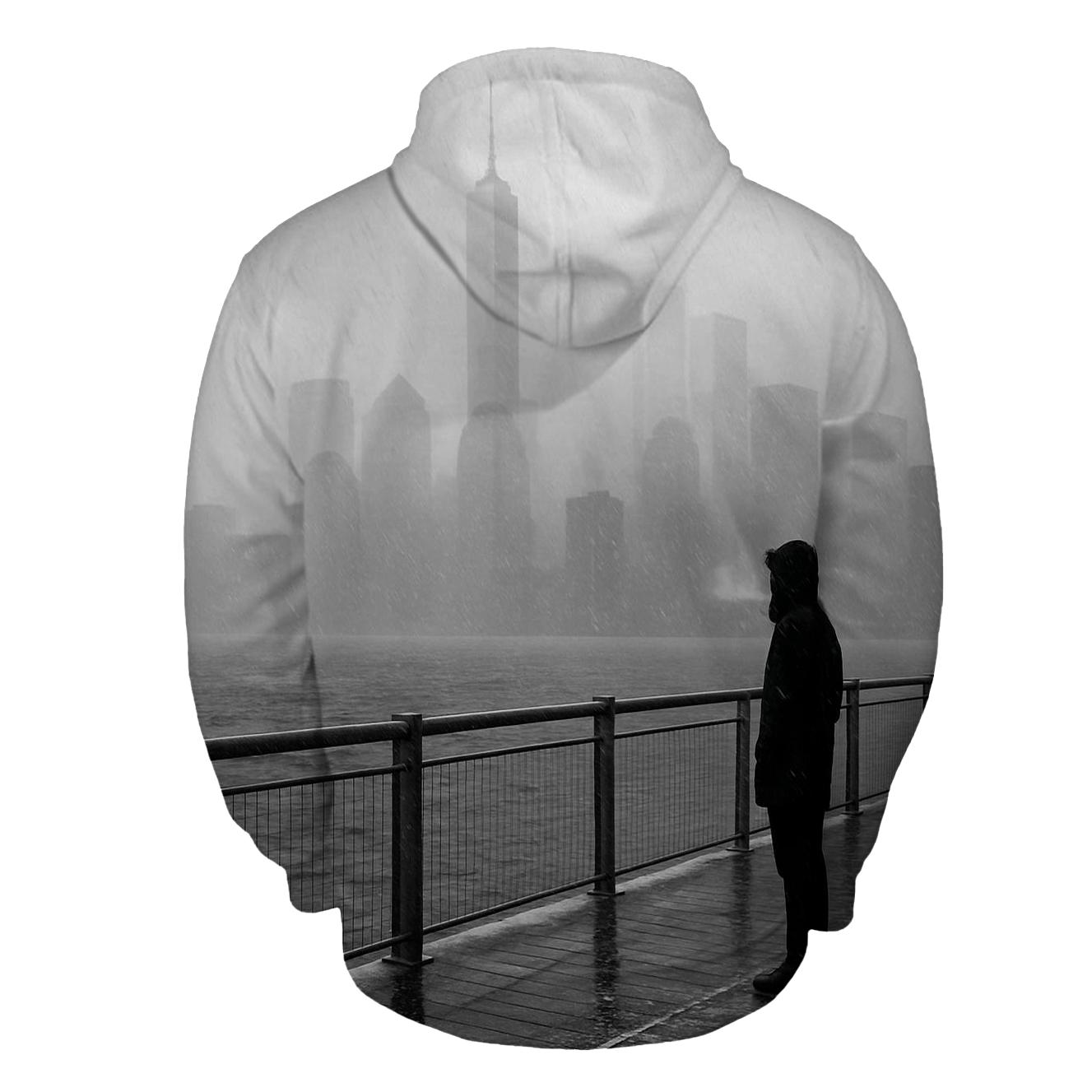 Snow Squall Over The Financial District From Brooklyn Bridge Park Pier embroidered hoodies