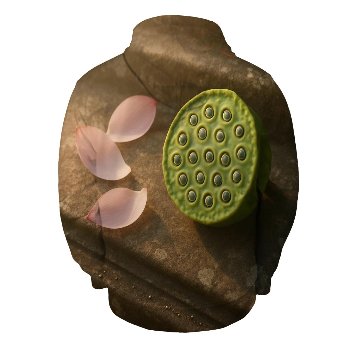 Lotus Seedpod And Fallen Petals On Temple Stone custom hoodies