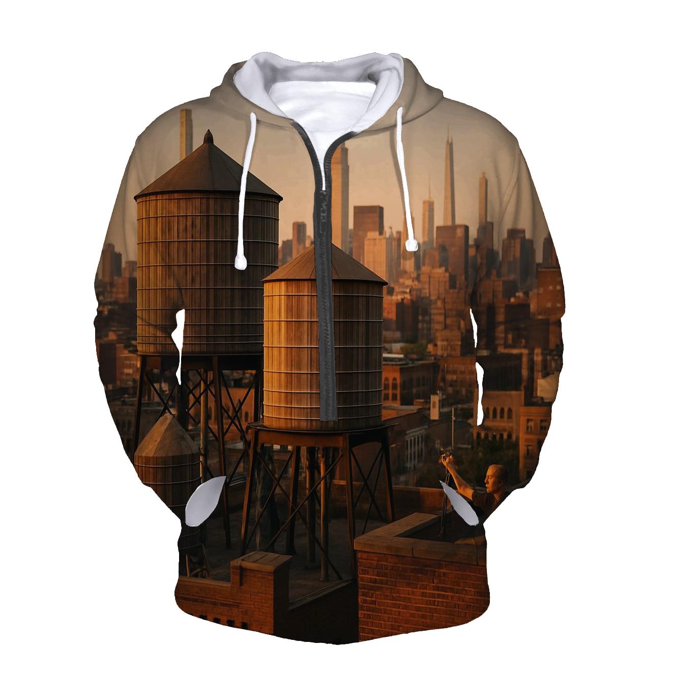 Golden Hour From A Harlem Rooftop With Recurring Water Towers graphic hoodies