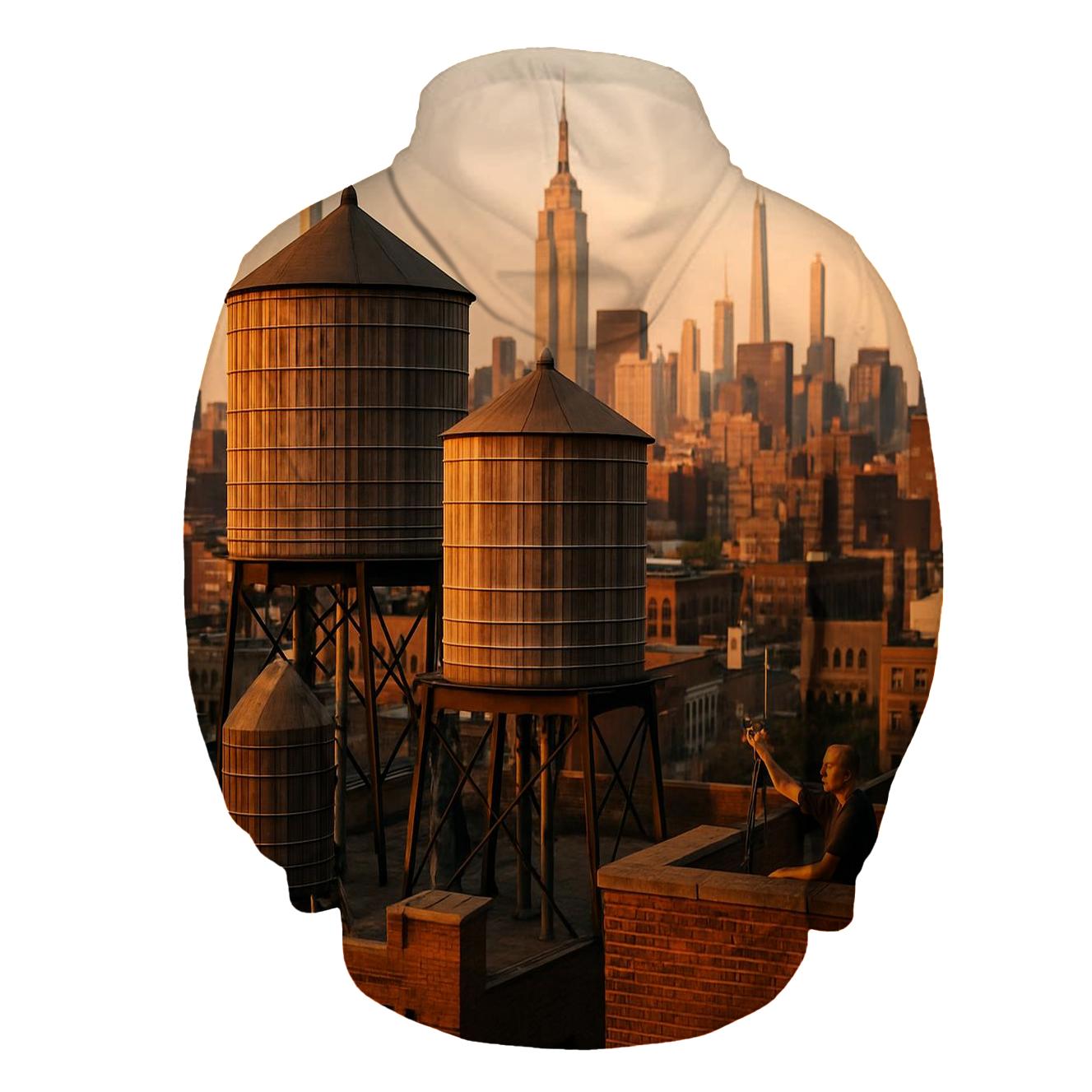 Golden Hour From A Harlem Rooftop With Recurring Water Towers graphic hoodies