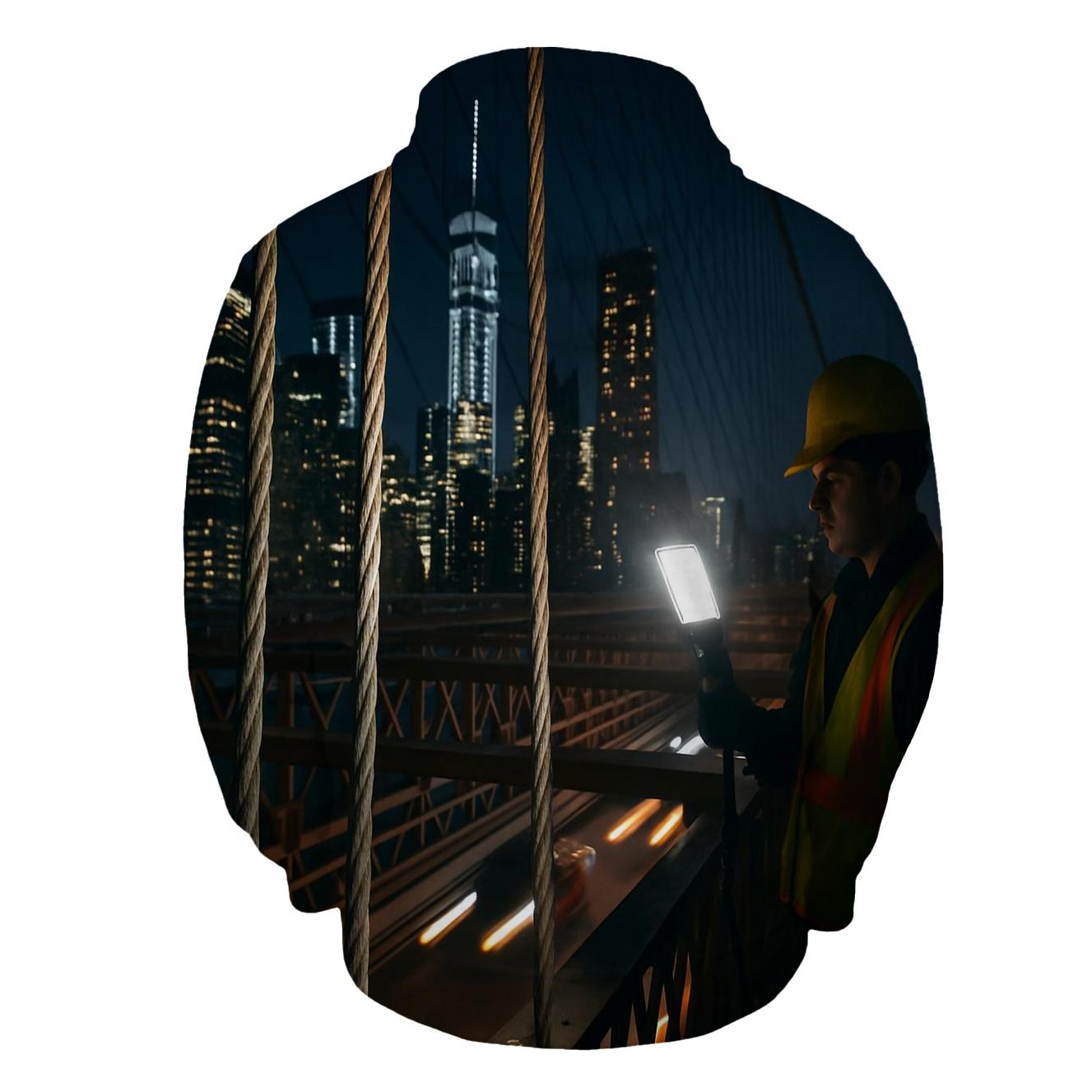 Night Maintenance Lights On The Brooklyn Bridge Cables With Downtown Beyond zip-up hoodies
