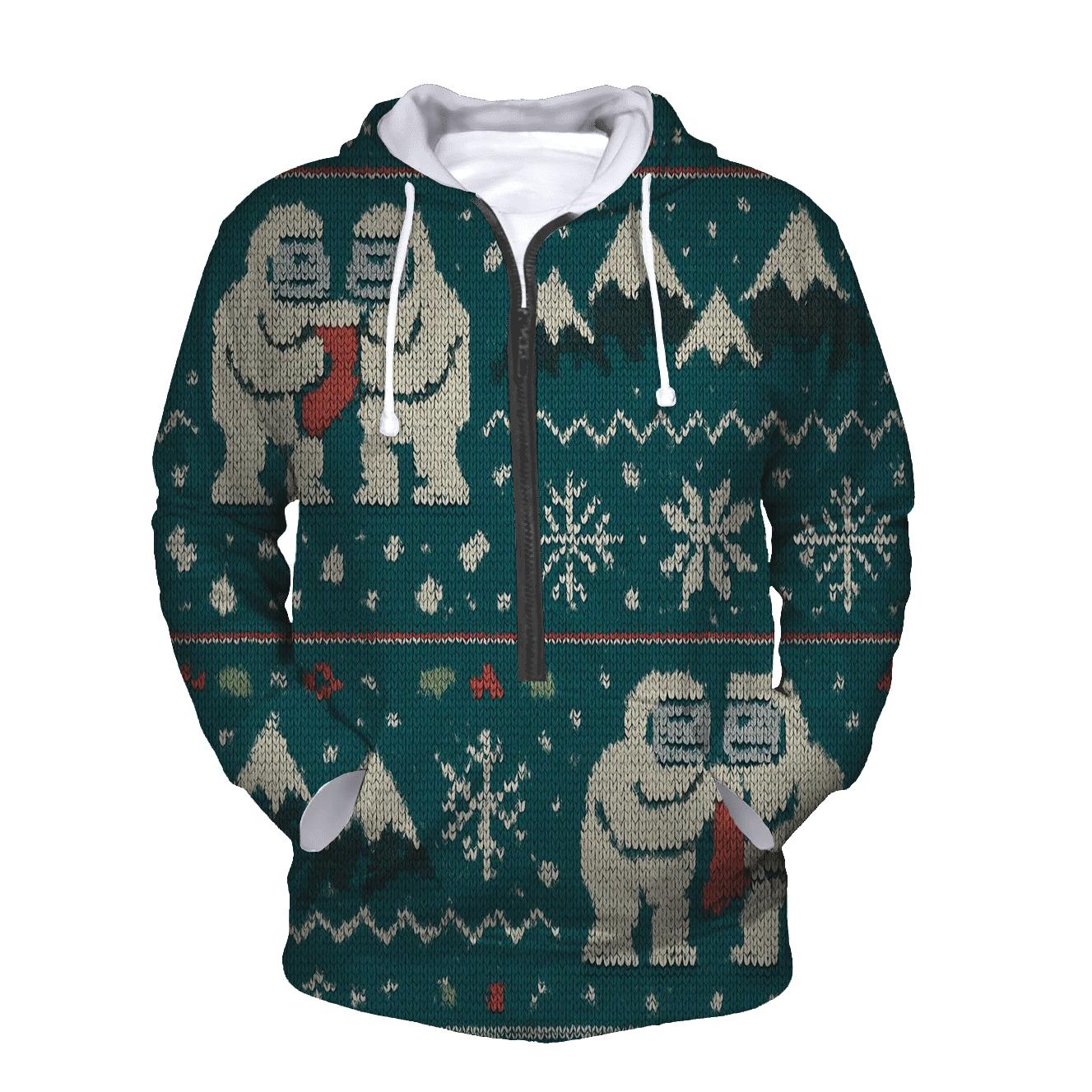Holly Jolly Yeti Mountain Bands Design embroidered hoodies
