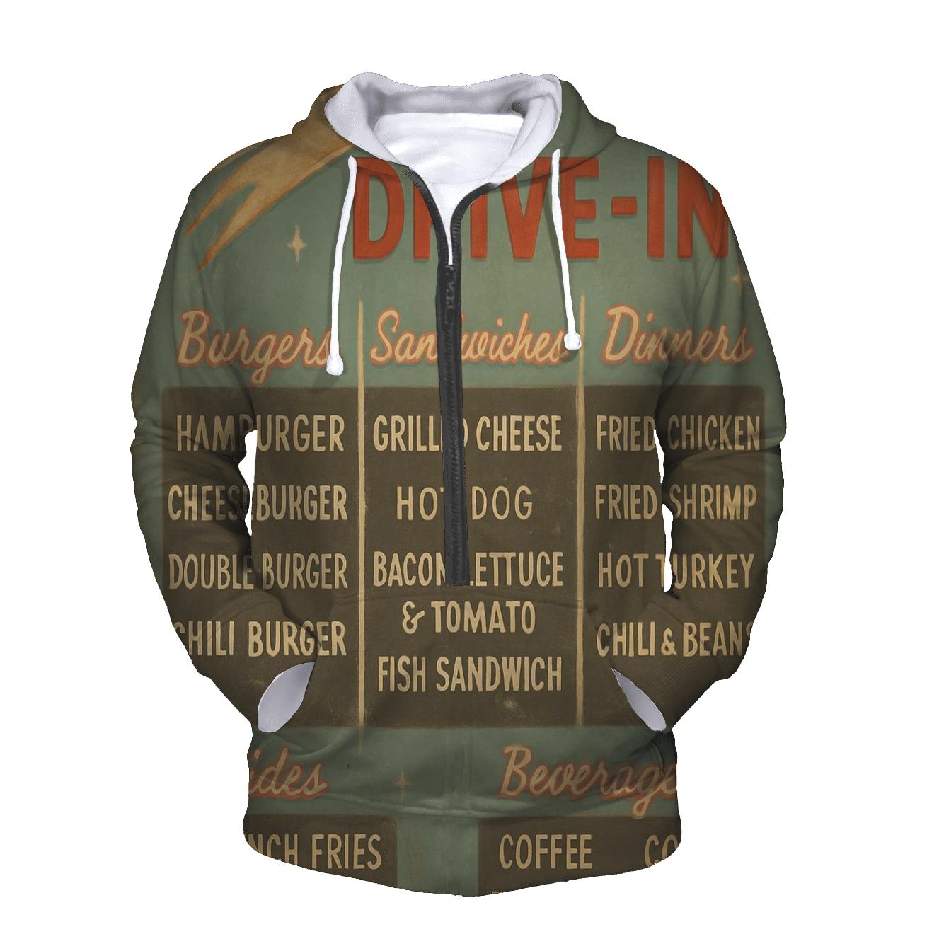 Retro 1960s Comet Drive In Menu Board embroidered hoodies