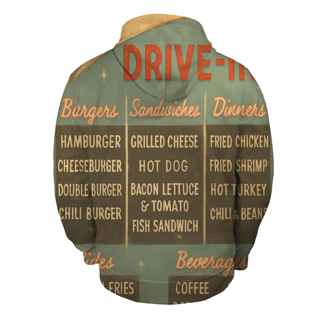 Retro 1960s Comet Drive In Menu Board embroidered hoodies