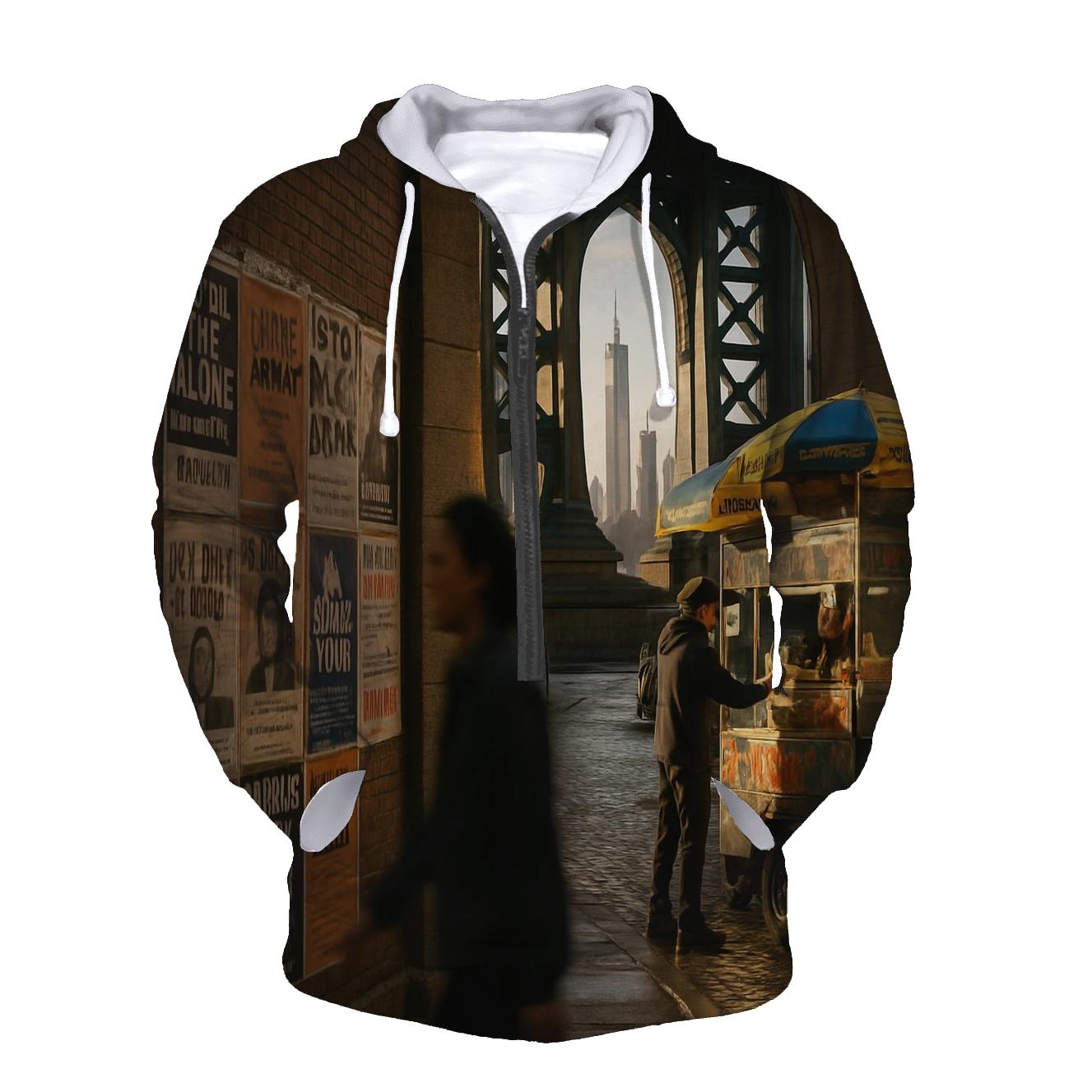 Cultural Mosaic Under The Manhattan Bridge With Distant Skyline Slice graphic hoodies