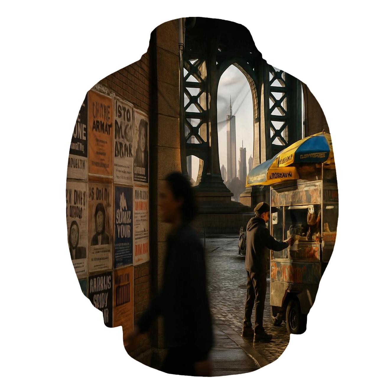 Cultural Mosaic Under The Manhattan Bridge With Distant Skyline Slice graphic hoodies