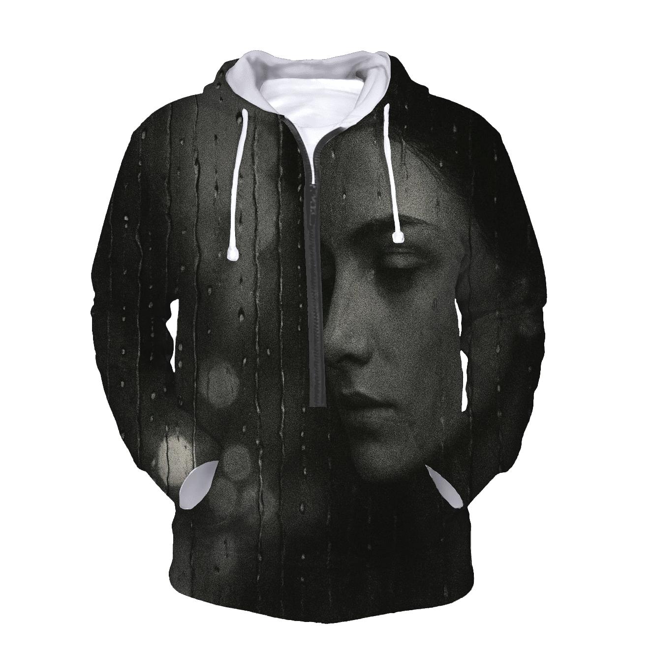Monochrome Rainy Window Portrait hoodie styles