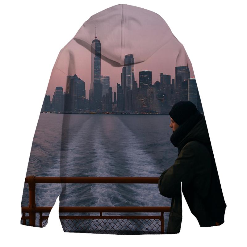 Pre Dawn Ferry Wake With Lower Manhattan Silhouette zip-up hoodies