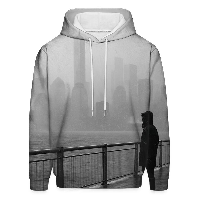 Snow Squall Over The Financial District From Brooklyn Bridge Park Pier premium hoodies
