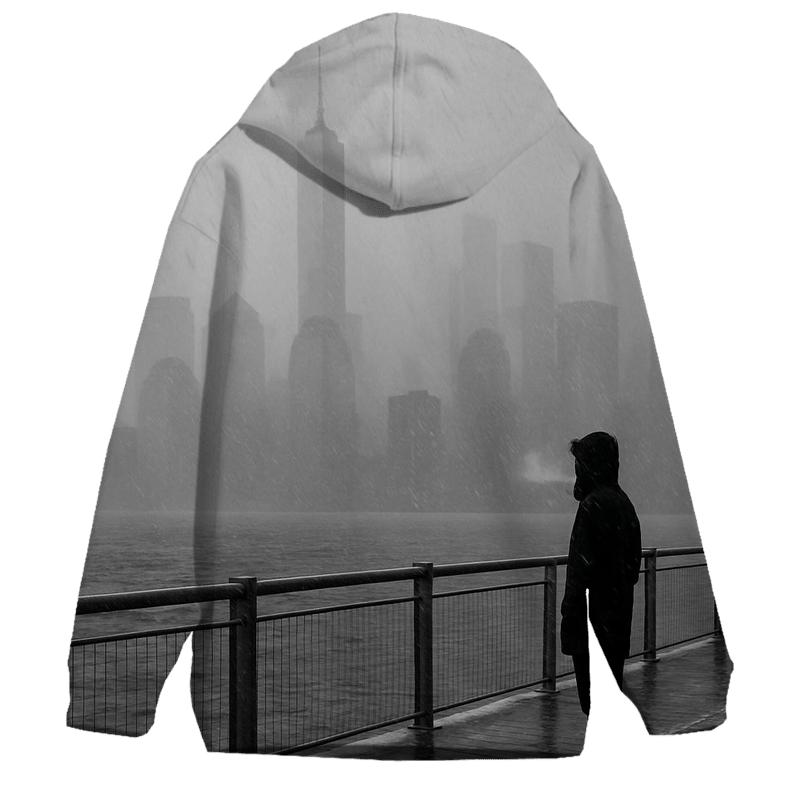 Snow Squall Over The Financial District From Brooklyn Bridge Park Pier premium hoodies