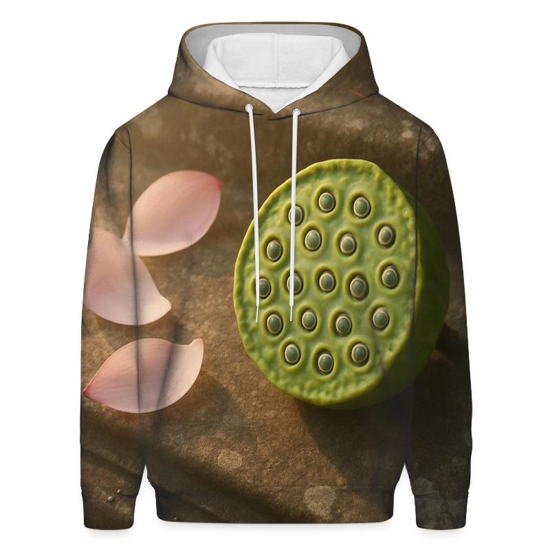 Lotus Seedpod And Fallen Petals On Temple Stone premium hoodies