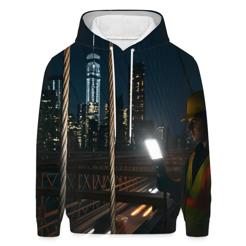 Night Maintenance Lights On The Brooklyn Bridge Cables With Downtown Beyond designer hoodies