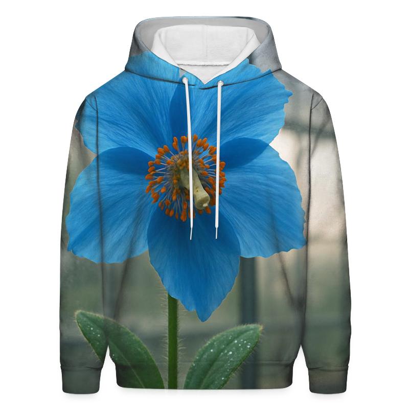 Blue Poppy Study In A Botanical Glasshouse embroidered hoodies