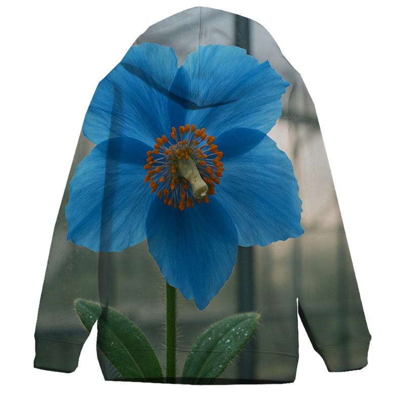 Blue Poppy Study In A Botanical Glasshouse embroidered hoodies