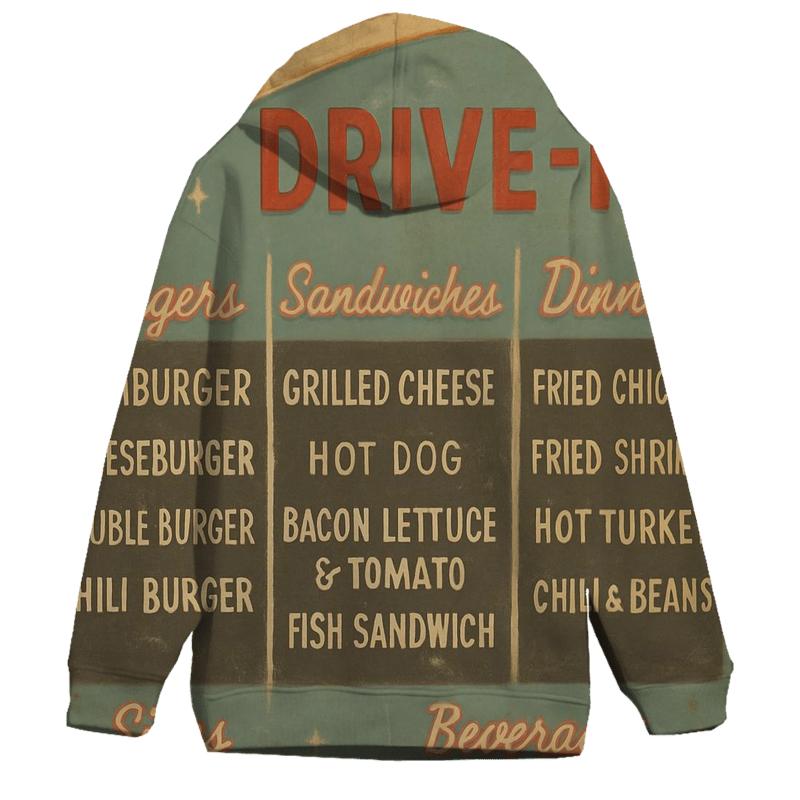 Retro 1960s Comet Drive In Menu Board graphic hoodies
