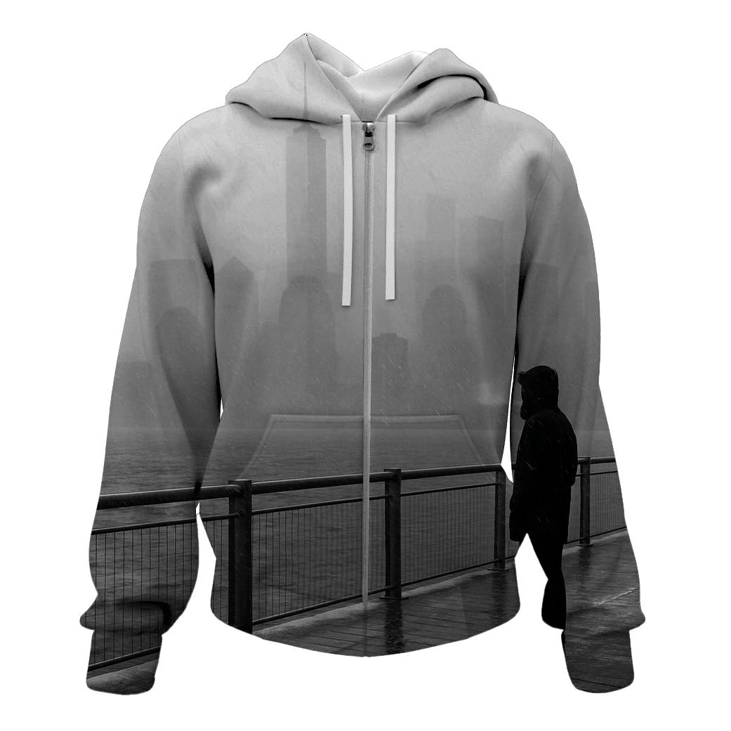 Snow Squall Over The Financial District From Brooklyn Bridge Park Pier premium hoodies