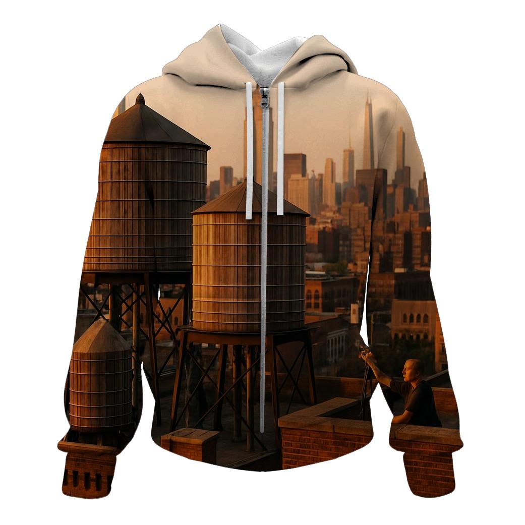 Golden Hour From A Harlem Rooftop With Recurring Water Towers premium hoodies