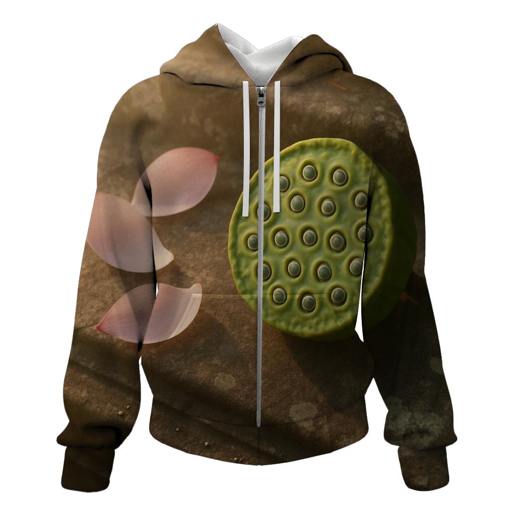 Lotus Seedpod And Fallen Petals On Temple Stone designer hoodies