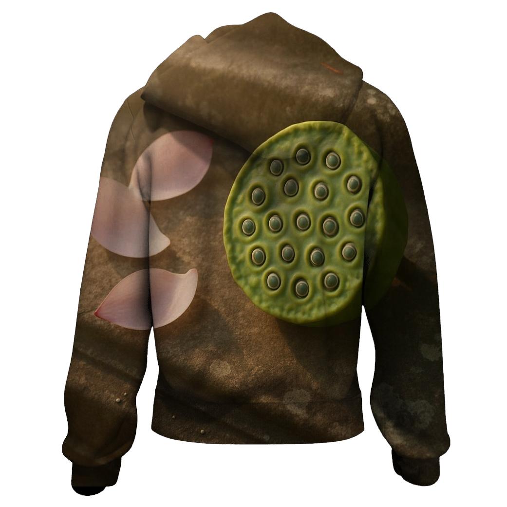 Lotus Seedpod And Fallen Petals On Temple Stone designer hoodies