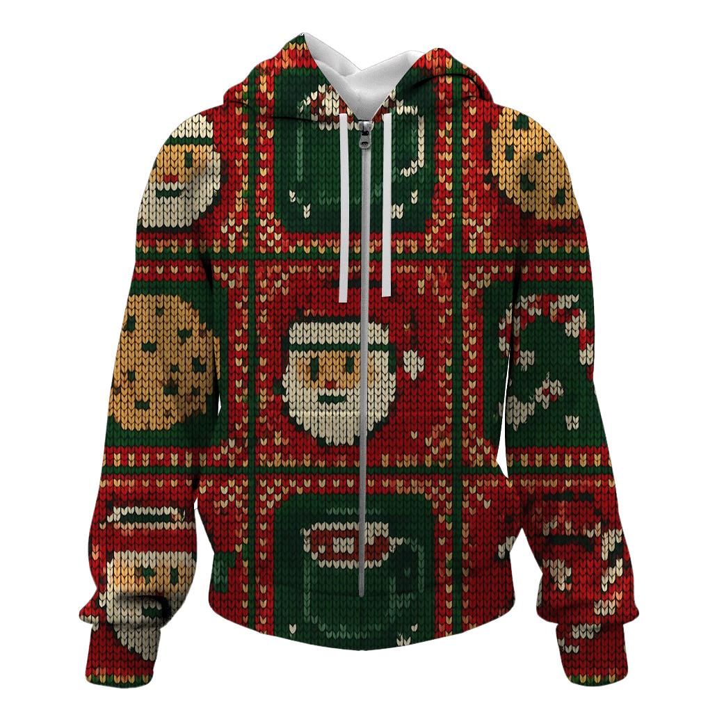 Santa Snack Board Grid Design zip-up hoodies
