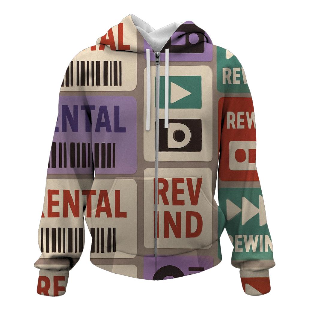 VHS Rental Sticker Collage printed hoodies