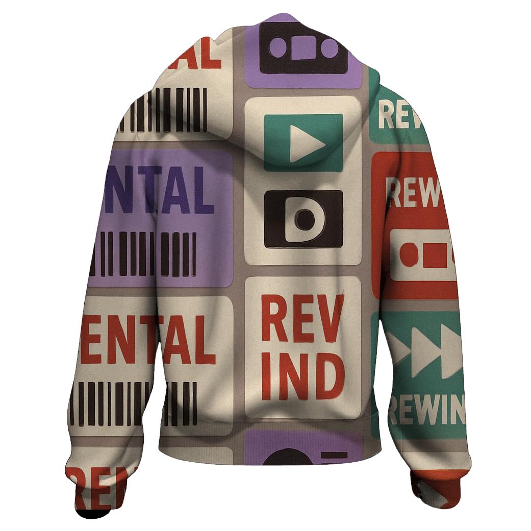 VHS Rental Sticker Collage printed hoodies