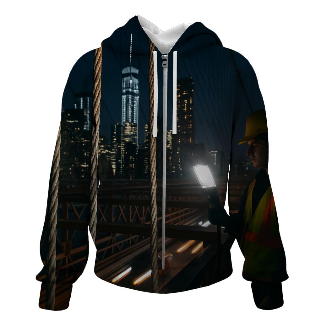 Night Maintenance Lights On The Brooklyn Bridge Cables With Downtown Beyond custom hoodies