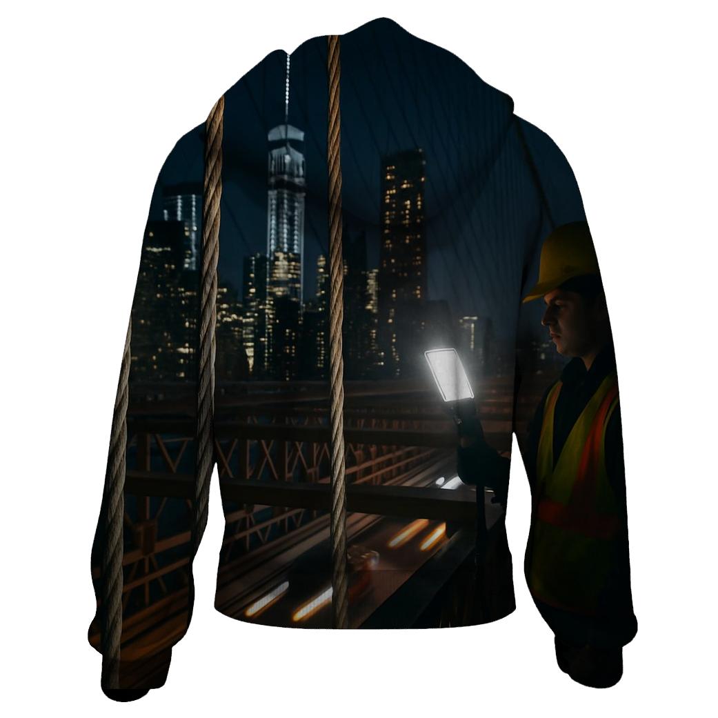 Night Maintenance Lights On The Brooklyn Bridge Cables With Downtown Beyond custom hoodies