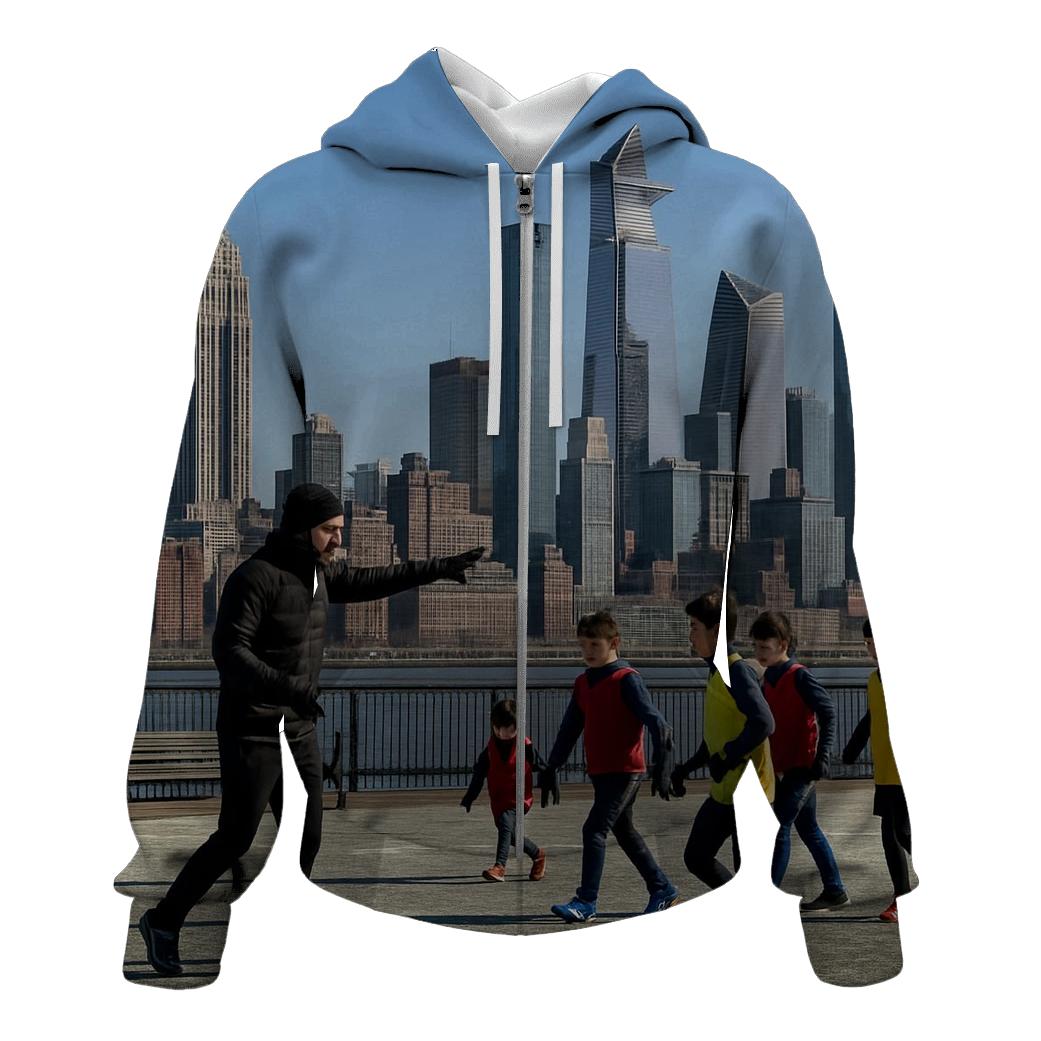 Clear Winter Noon From Hoboken With Riverfront Soccer Practice printed hoodies
