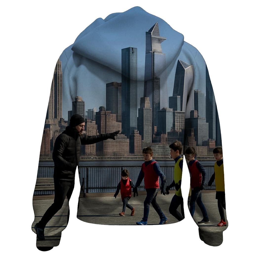 Clear Winter Noon From Hoboken With Riverfront Soccer Practice printed hoodies