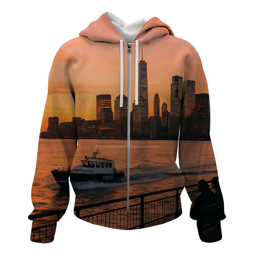 Sunset From The Battery With Harbor Pilots Crossing The Frame premium hoodies