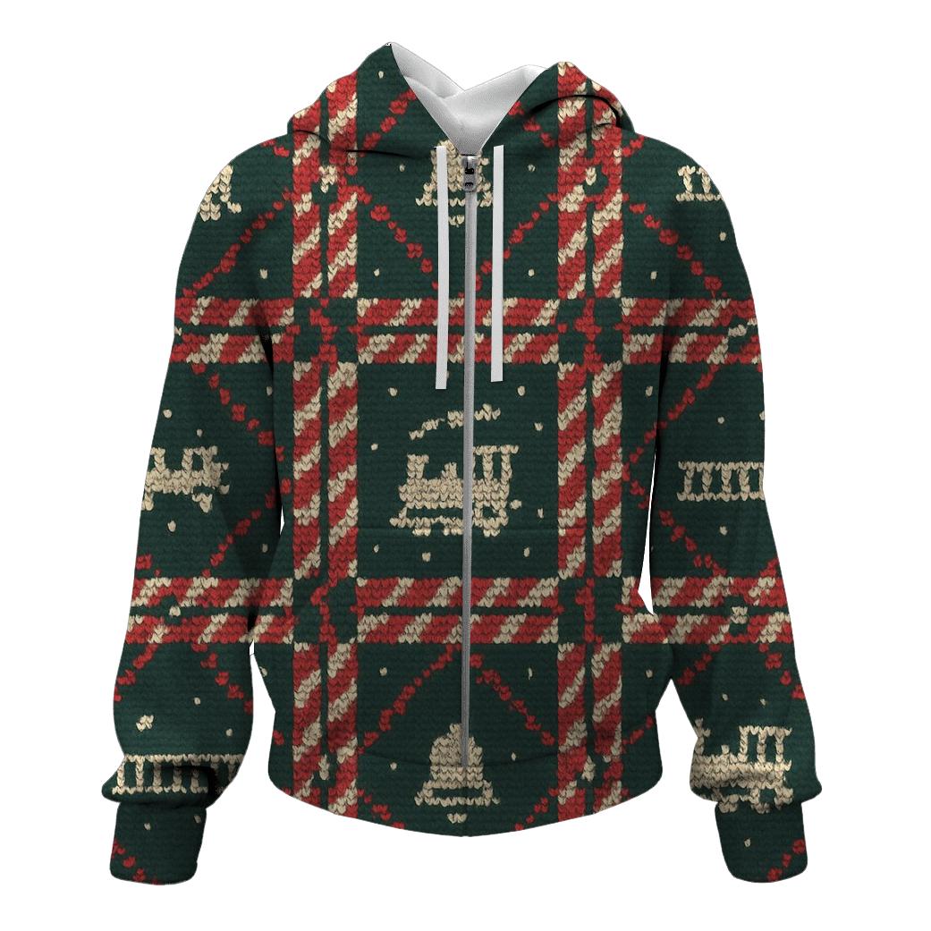 Candy Cane Train Track Tartan Design hoodie designs