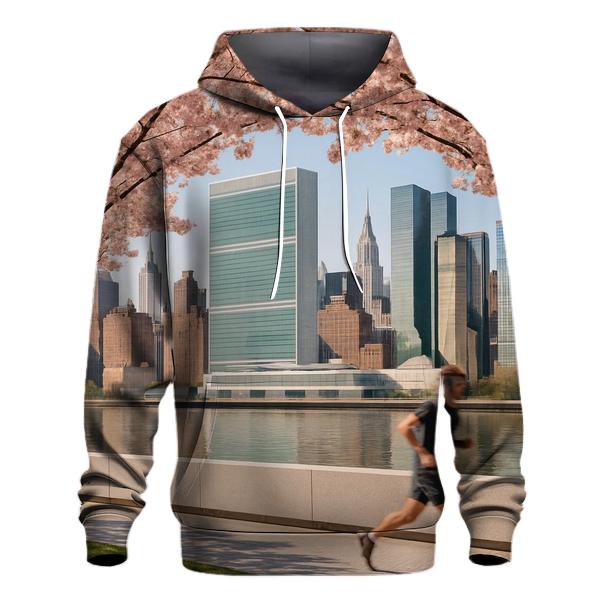 Cherry Blossoms Framing The East River Towers From Roosevelt Island premium hoodies