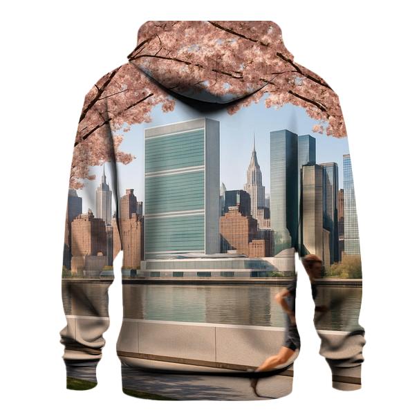 Cherry Blossoms Framing The East River Towers From Roosevelt Island premium hoodies