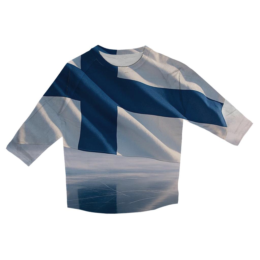 Aurora Fabric Flag Of Finland Over Frozen Lake personalized 3/4 sleeve tees