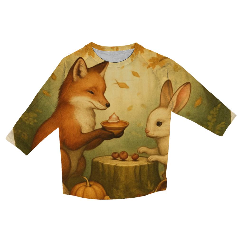 Woodland Feast Under A Leaf Canopy printed three quarter sleeve shirts