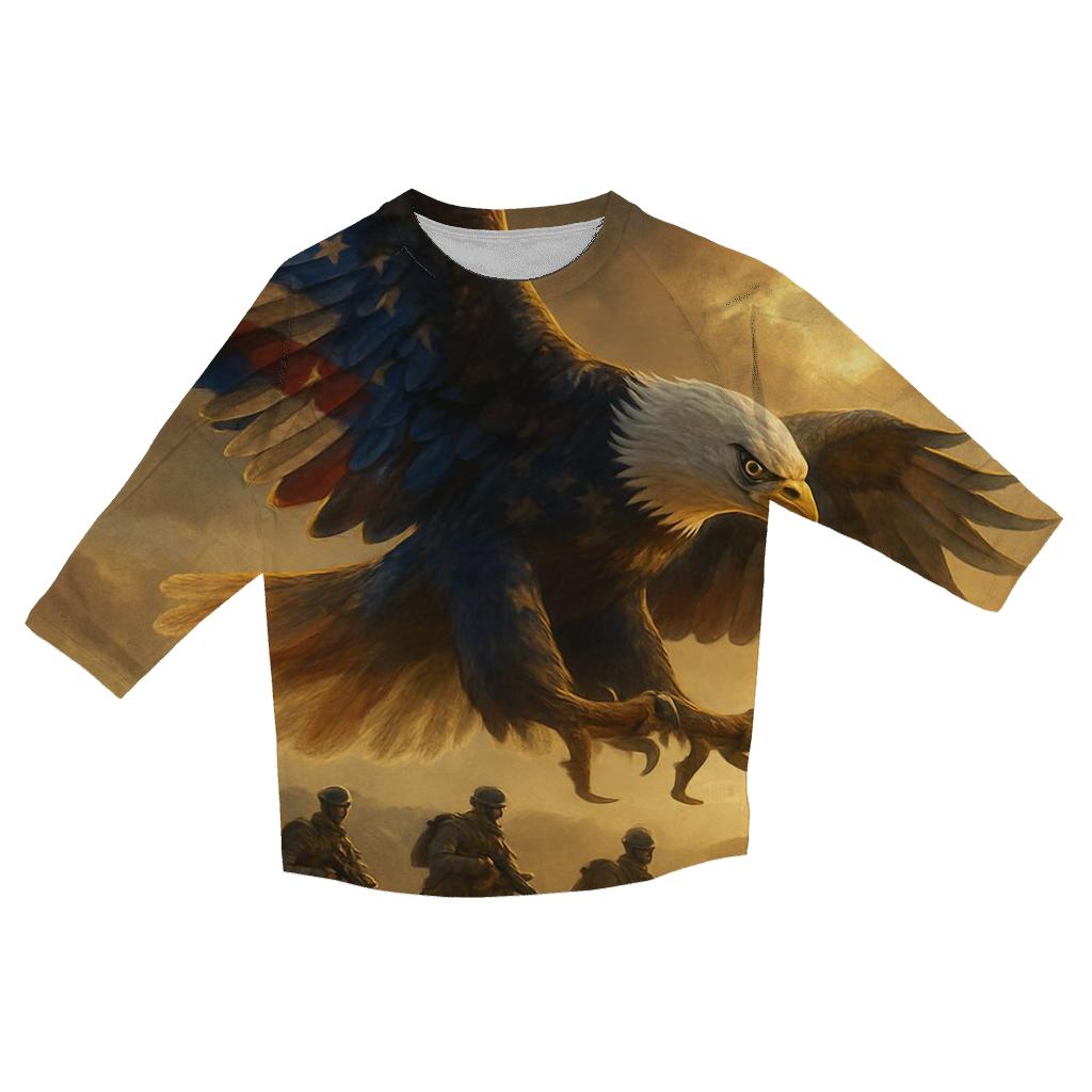 Eagle Guardian Over Desert Stripes printed three quarter sleeve shirts