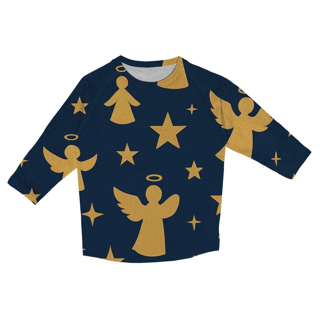 Golden Star And Angel Silhouette Scatter On Navy Background fashion 3/4 sleeve shirts