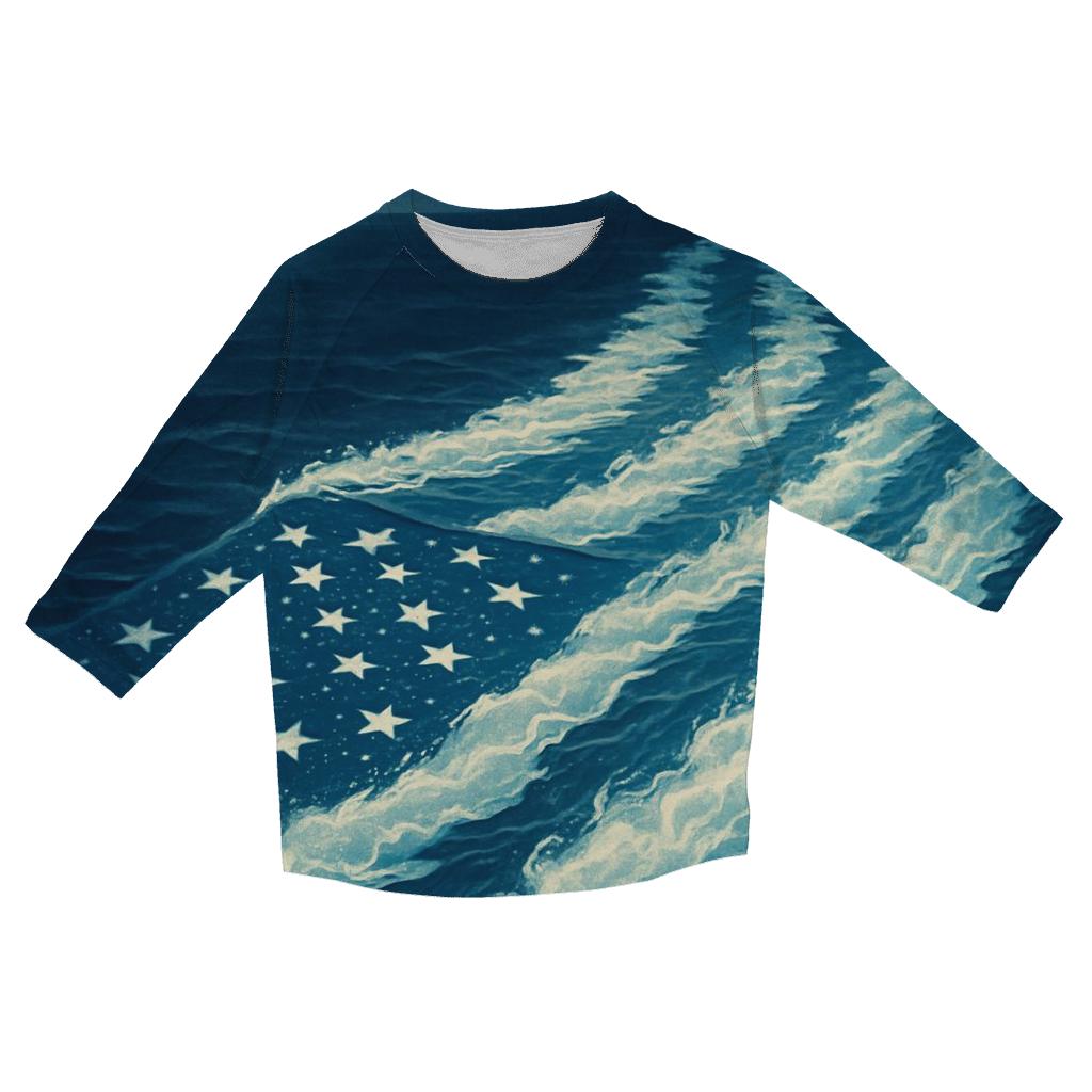 Midnight Naval Wake Flag Crest designer 3/4 sleeve blouses