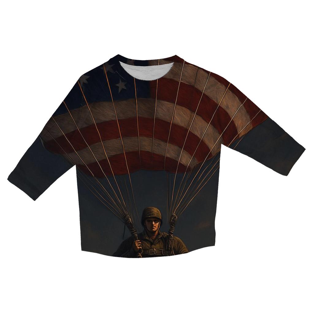 Paratrooper Descent Through Starfield Stripes trendy 3/4 sleeve tops