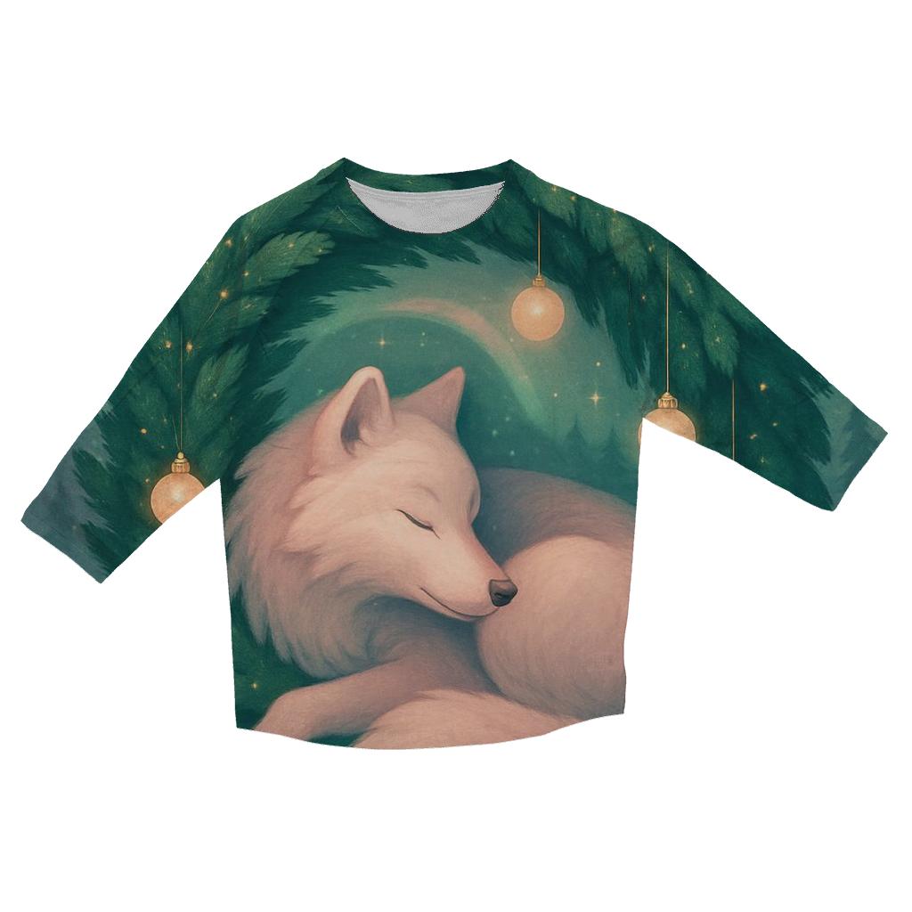 Aurora Wreath Wolf In Winter Pines casual three quarter sleeve shirts