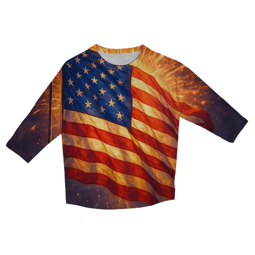 Fireworks Halo Flag Burst printed three quarter sleeve shirts