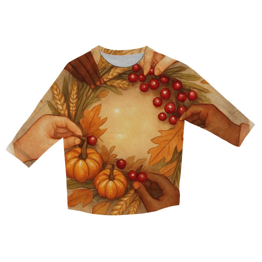 Autumn Wreath Of Shared Hands printed three quarter sleeve shirts