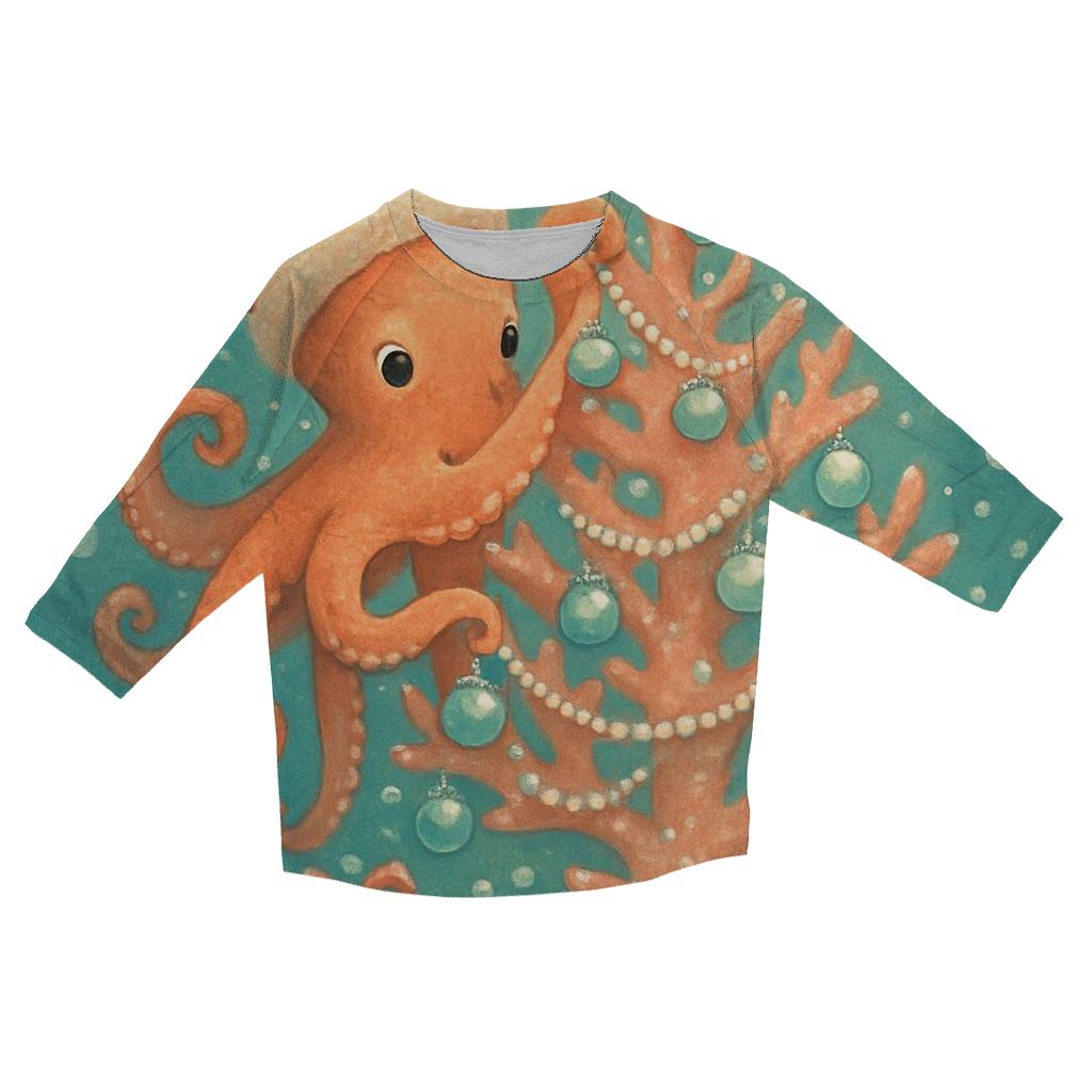 Frosted Ornament Octopus Tree Decorator printed three quarter sleeve shirts