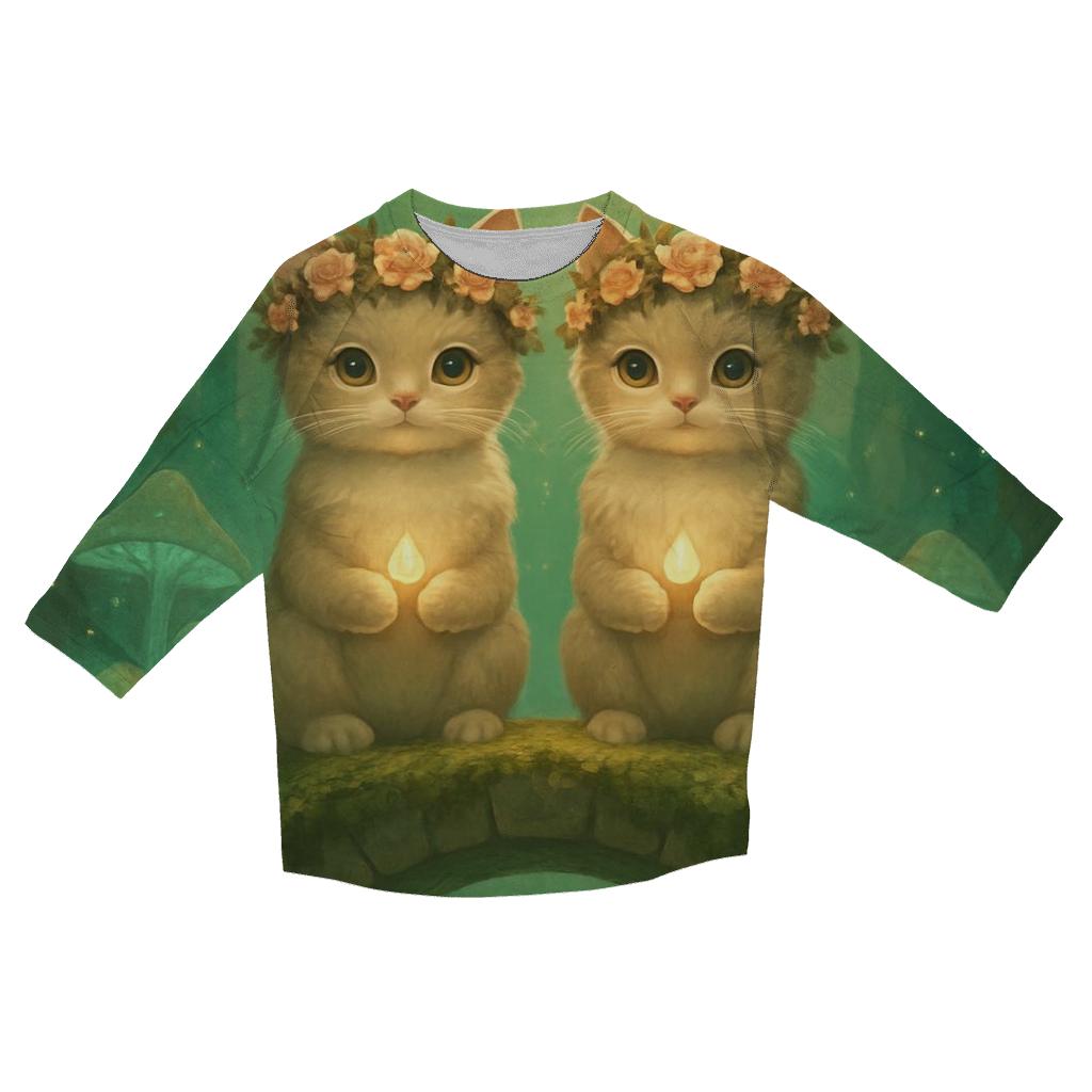 Mossy Shrine Guardian Kittens fashion 3/4 sleeve shirts